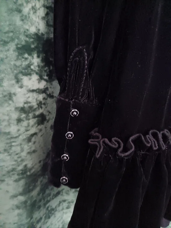 The Vampire’s Wife x H&M Black Velvet Bow Mini Dress M Long Sleeve Ruffle - Picture 5 of 7